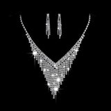 Crystal Tassel Bride Jewelry Set Rhinestone V Shape Silver-plated Wedding Dress