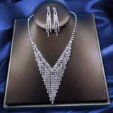 Crystal Tassel Bride Jewelry Set Rhinestone V Shape Silver-plated Wedding Dress