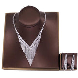 Crystal Tassel Bride Jewelry Set Rhinestone V Shape Silver-plated Wedding Dress