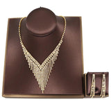 Crystal Tassel Bride Jewelry Set Rhinestone V Shape Silver-plated Wedding Dress
