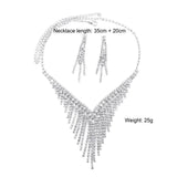 Crystal Tassel Bride Jewelry Set Rhinestone V Shape Silver-plated Wedding Dress