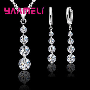 925 Silver Bridal Jewelry Set with Tassel CZ Pendant, Wedding Gift