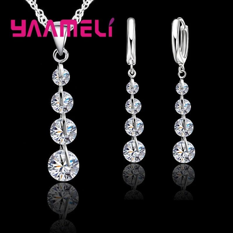 925 Silver Bridal Jewelry Set with Tassel CZ Pendant, Wedding Gift
