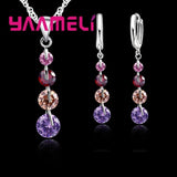 925 Silver Bridal Jewelry Set with Tassel CZ Pendant, Wedding Gift