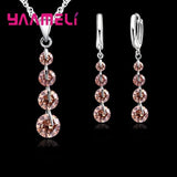 925 Silver Bridal Jewelry Set with Tassel CZ Pendant, Wedding Gift
