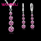 925 Silver Bridal Jewelry Set with Tassel CZ Pendant, Wedding Gift