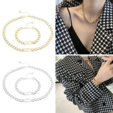 Thick Chain D Letter Necklace Bracelet Hip Hop Jewelry