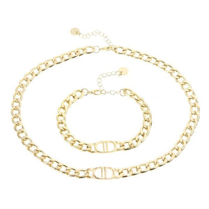 Thick Chain D Letter Necklace Bracelet Hip Hop Jewelry