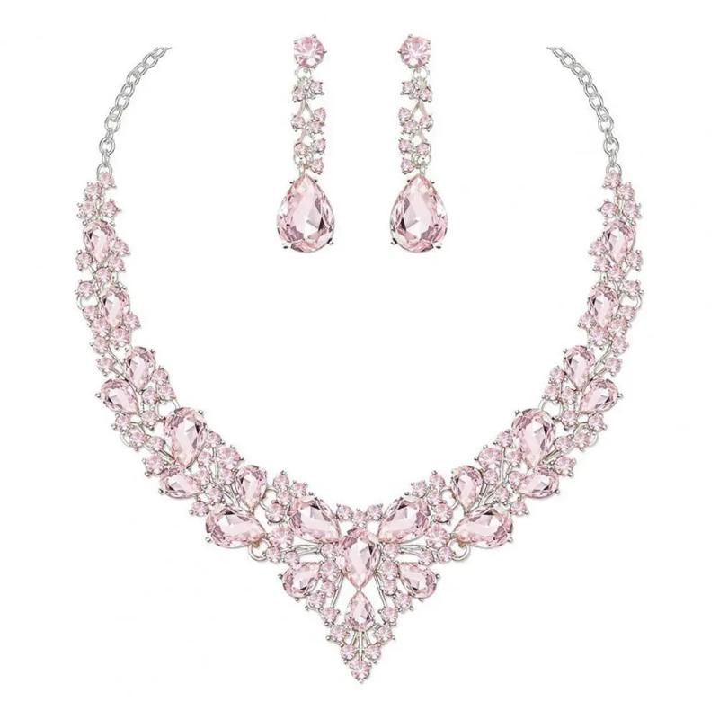 Wedding Earrings Extension Chain Rhinestone Inlaid Jewelry Set