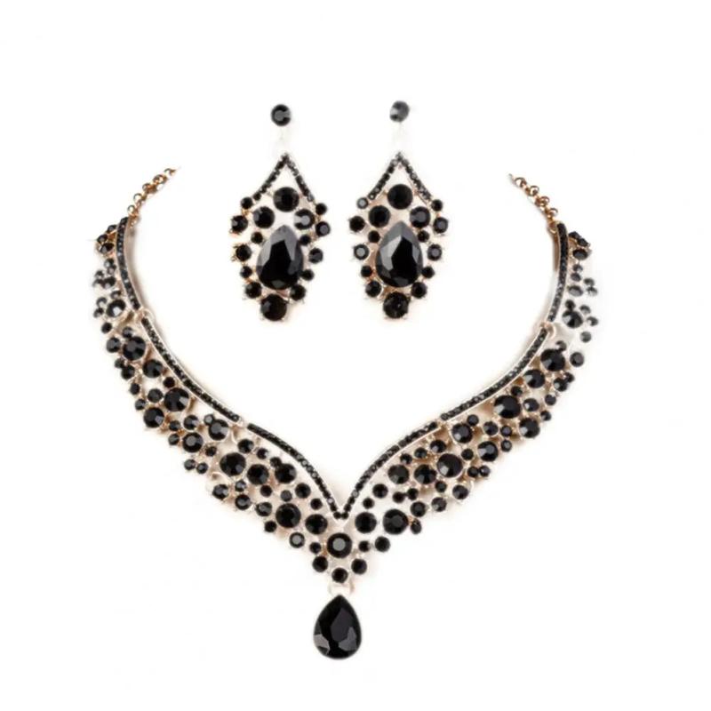 Rhinestone Bridal Jewelry Set Wedding Queen Princess Geometric Earrings Necklace