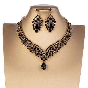 Rhinestone Bridal Jewelry Set Wedding Queen Princess Geometric Earrings Necklace