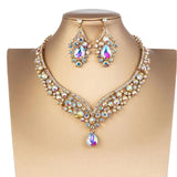 Rhinestone Bridal Jewelry Set Wedding Queen Princess Geometric Earrings Necklace