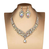 Rhinestone Bridal Jewelry Set Wedding Queen Princess Geometric Earrings Necklace