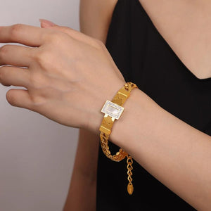 Zircon Stainless Steel Necklace Bracelet Set