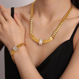 Zircon Stainless Steel Necklace Bracelet Set