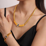 Zircon Stainless Steel Necklace Bracelet Set