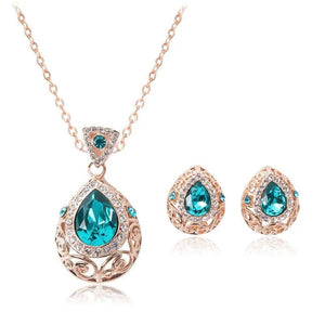 Green Zircon Necklace Earring Jewelry Sets for Women