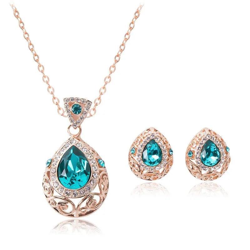 Green Zircon Necklace Earring Jewelry Sets for Women