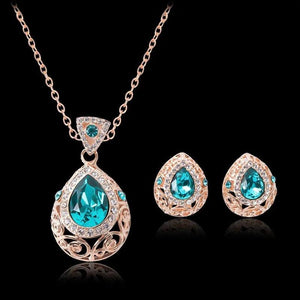 Green Zircon Necklace Earring Jewelry Sets for Women