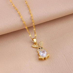 316L Stainless Steel Zircon Rabbit Jewelry Set for Women Girls