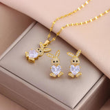316L Stainless Steel Zircon Rabbit Jewelry Set for Women Girls