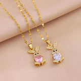 316L Stainless Steel Zircon Rabbit Jewelry Set for Women Girls