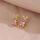 316L Stainless Steel Zircon Rabbit Jewelry Set for Women Girls