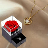 Zircon Necklace & Preserved Rose Flower Set for Mom