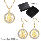 Stainless Steel Zircon Pendant Necklace Earring Set