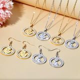 Stainless Steel Zircon Pendant Necklace Earring Set