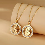 Stainless Steel Zircon Pendant Necklace Earring Set