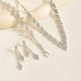 Bridal Jewelry Set Silver Plated Rhinestone Clutch Bracelet Tassel Earrings