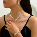 Bridal Jewelry Set Silver Plated Rhinestone Clutch Bracelet Tassel Earrings