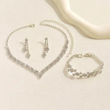 Bridal Jewelry Set Silver Plated Rhinestone Clutch Bracelet Tassel Earrings