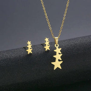 Hip Hop Style Metal Smile Stars Necklace Earrings Set