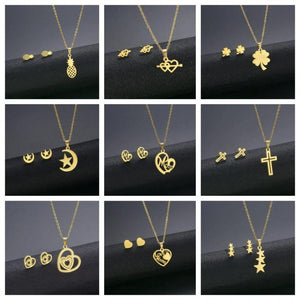 Hip Hop Style Metal Smile Stars Necklace Earrings Set