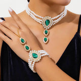 Vintage Style Faux Pearls Diamonds Gemstone Jewelry Set