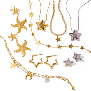 Youthway Waterproof Pentagram Stud Earrings Necklace Beach Jewelry