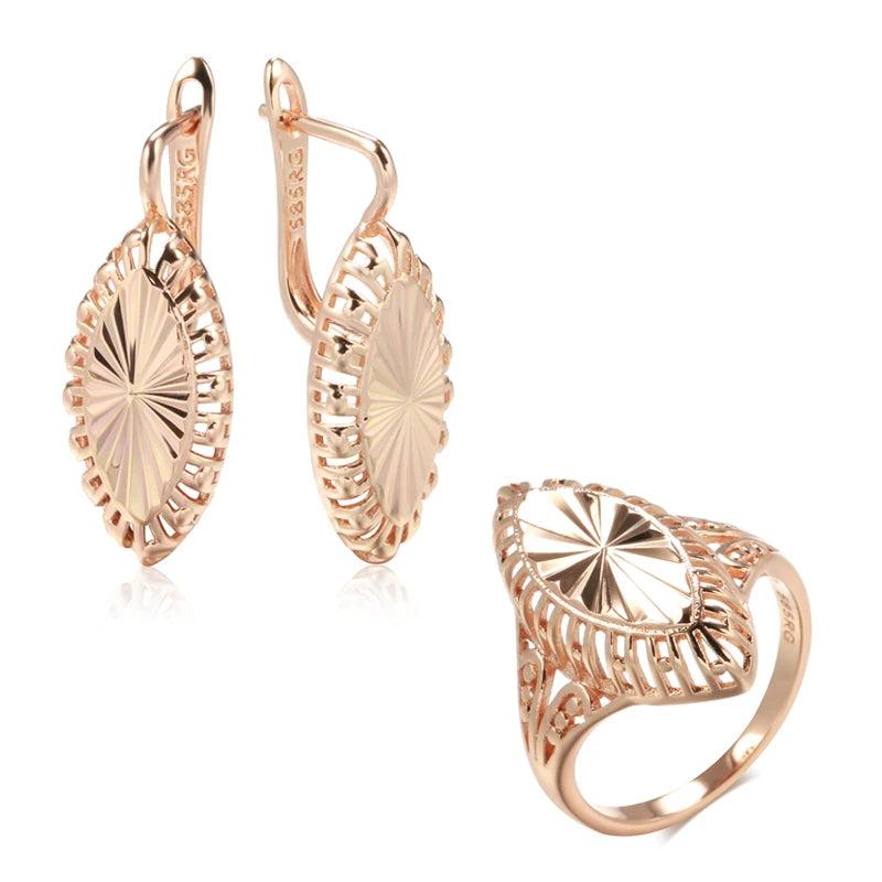 Geometric Women Jewelry Set 18K Drop Earrings Glossy Rings