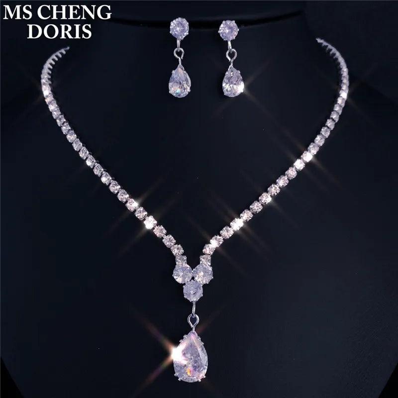 Zircon Water Drop Necklace Pendant Set for Women