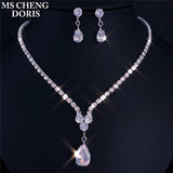 Zircon Water Drop Necklace Pendant Set for Women