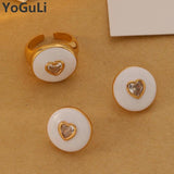 Sweet Pink Jewelry Set: Heart Earrings & Adjustable Rings for Women