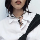 ZAA Vintage Metal Choker Necklace with Cow Horn Pendant