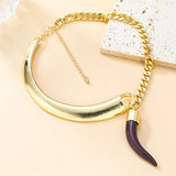 ZAA Vintage Metal Choker Necklace with Cow Horn Pendant