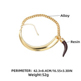 ZAA Vintage Metal Choker Necklace with Cow Horn Pendant
