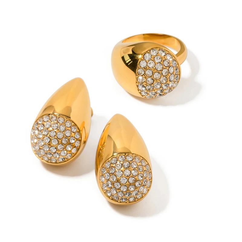 Youthway Drop Shape Rhinestone Open Ring Earring Set Golden Jewelry Gift