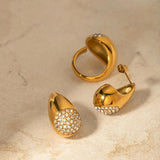 Youthway Drop Shape Rhinestone Open Ring Earring Set Golden Jewelry Gift