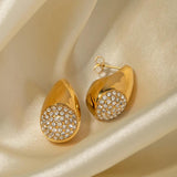 Youthway Drop Shape Rhinestone Open Ring Earring Set Golden Jewelry Gift