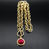 Goth Red Stone Vintage OT Buckle Necklace Bracelets Set