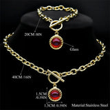 Goth Red Stone Vintage OT Buckle Necklace Bracelets Set